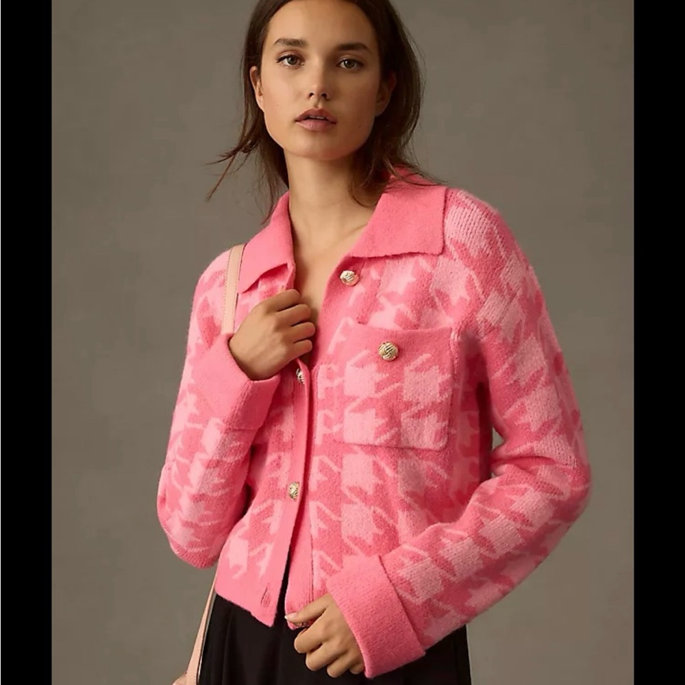 Pink Houndstooth Women's cardigan/ sweater